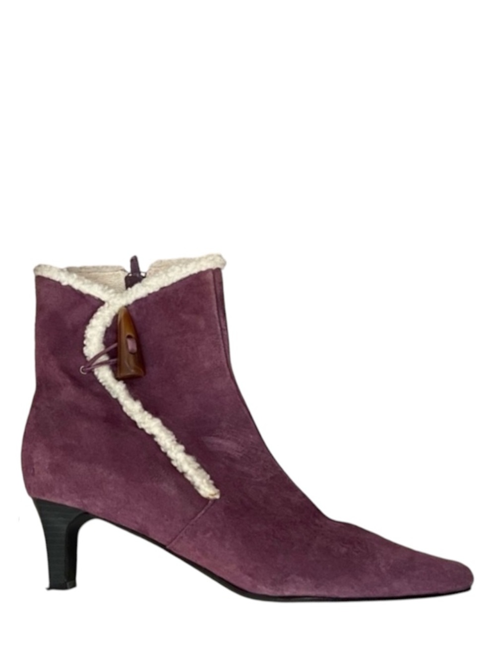 Vintage 90s Suede Leather Ankle Boots Women’s 9.5 Pink Faux‎ Sherpa Lined